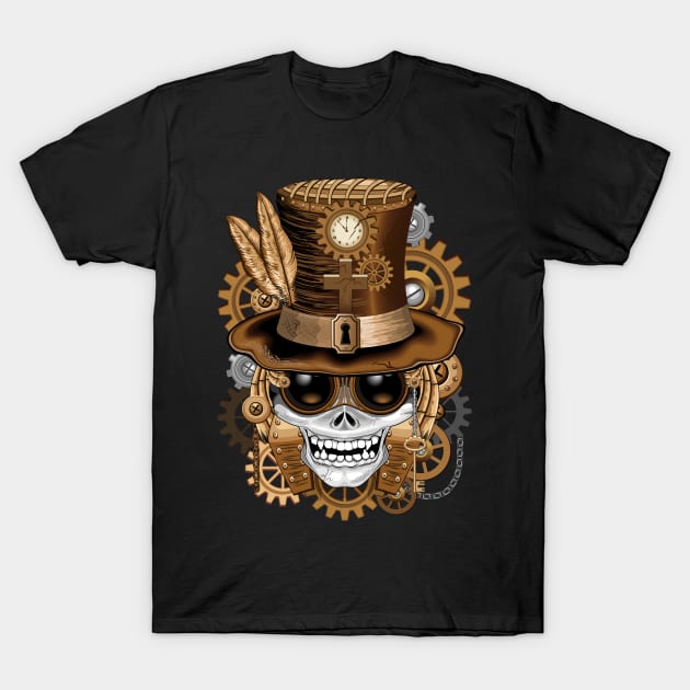 Skull Steampunk Voodoo Retro Machine T-Shirt by BluedarkArt